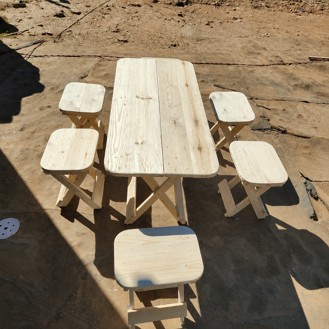 Wooden table and stools set